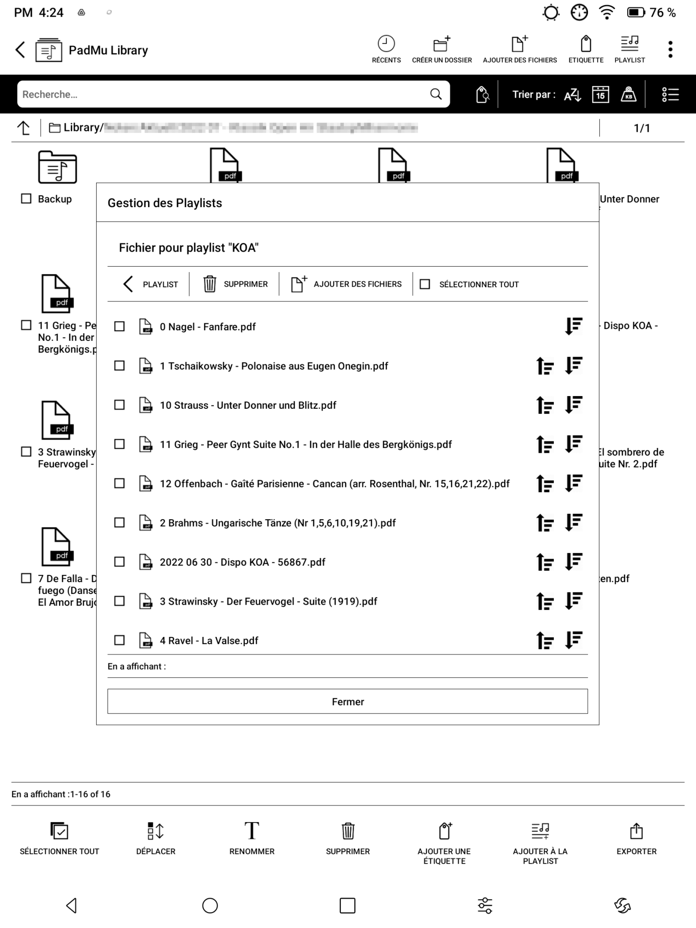 Test PadMu 4 - PadMu Library, Gestion des playlists dans la bibliothèque (prise d'écran)