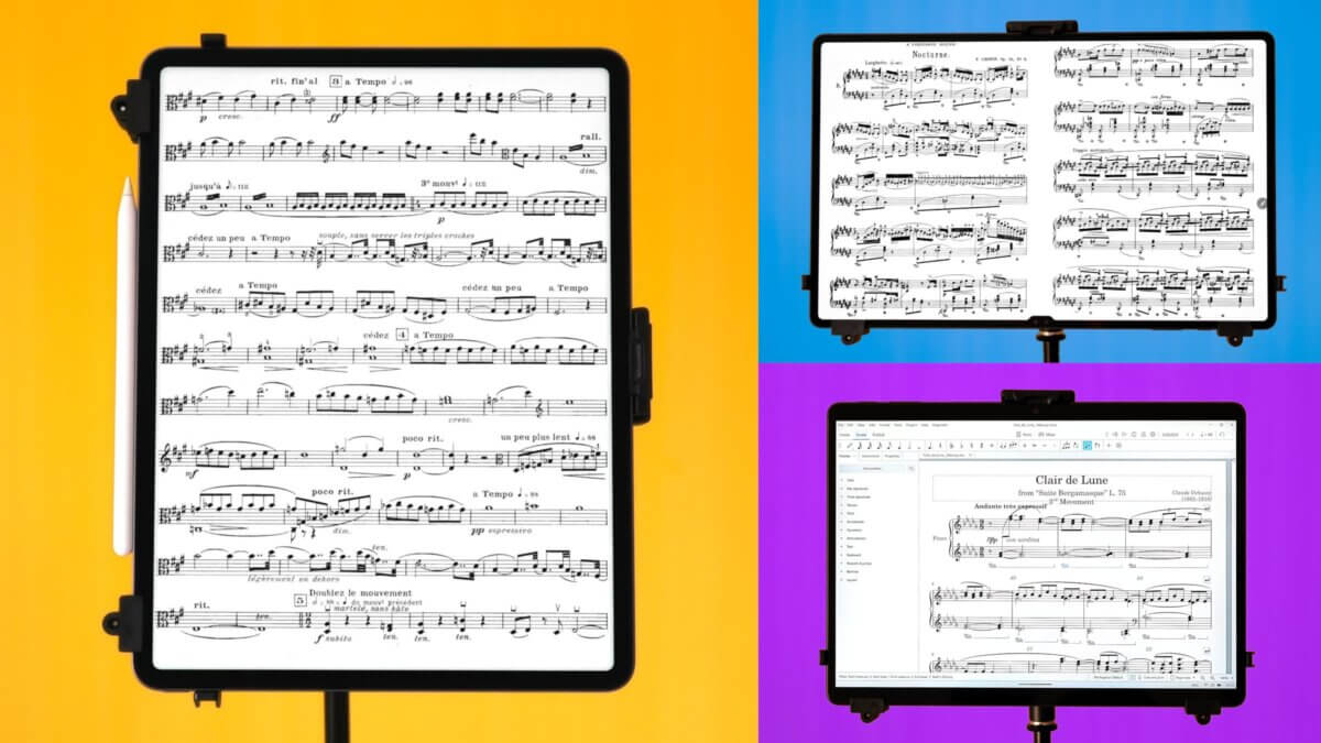 Apple iPad, tablette Android et Windows avec partition de musique