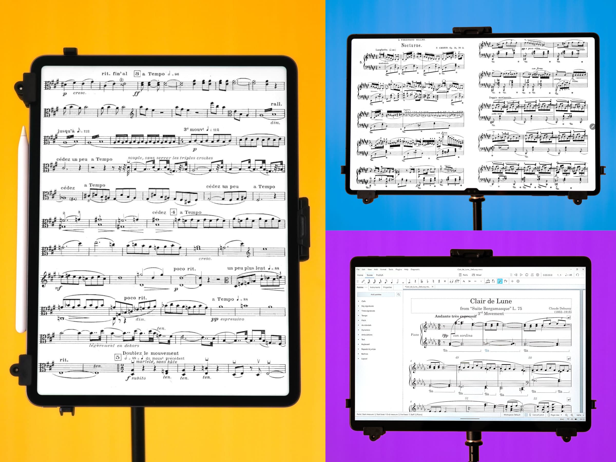 Apple iPad, tablette Android et Windows avec partition de musique