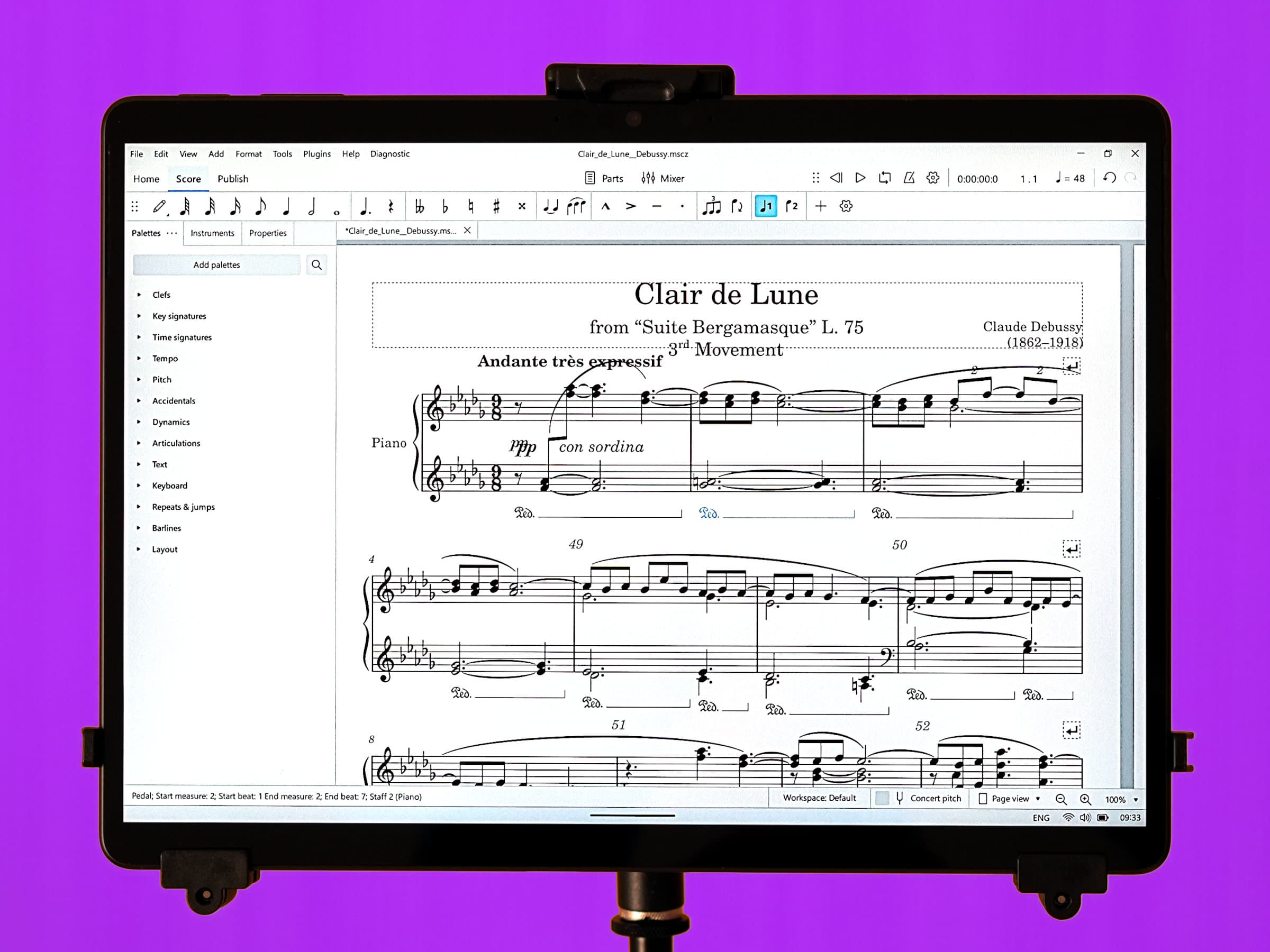 Microsoft Surface Pro 9 avec partition de musique